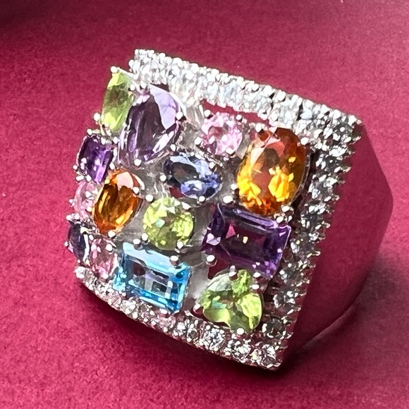 🦋HP🦋 Multigem Sterling 925 silver ring blue topaz, peridot, citrine, amethyst - Picture 3 of 15